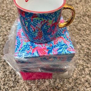 Lilly Pulitzer Colorful Floral Ceramic Mug with Gold Handle